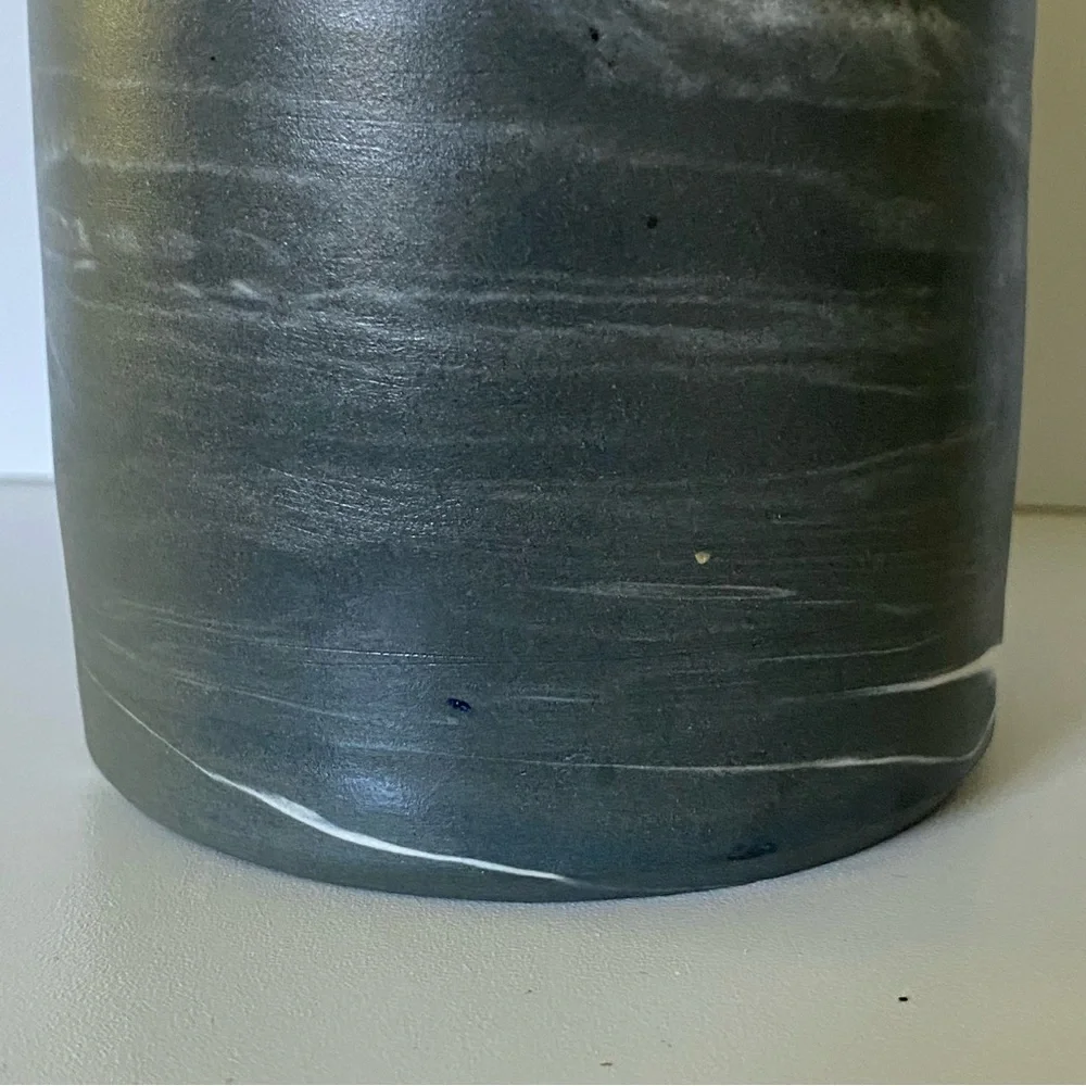 Clay Swirl Pottery Vase Handmade Gray White Marble Look 6” Matte Finish Nemadji